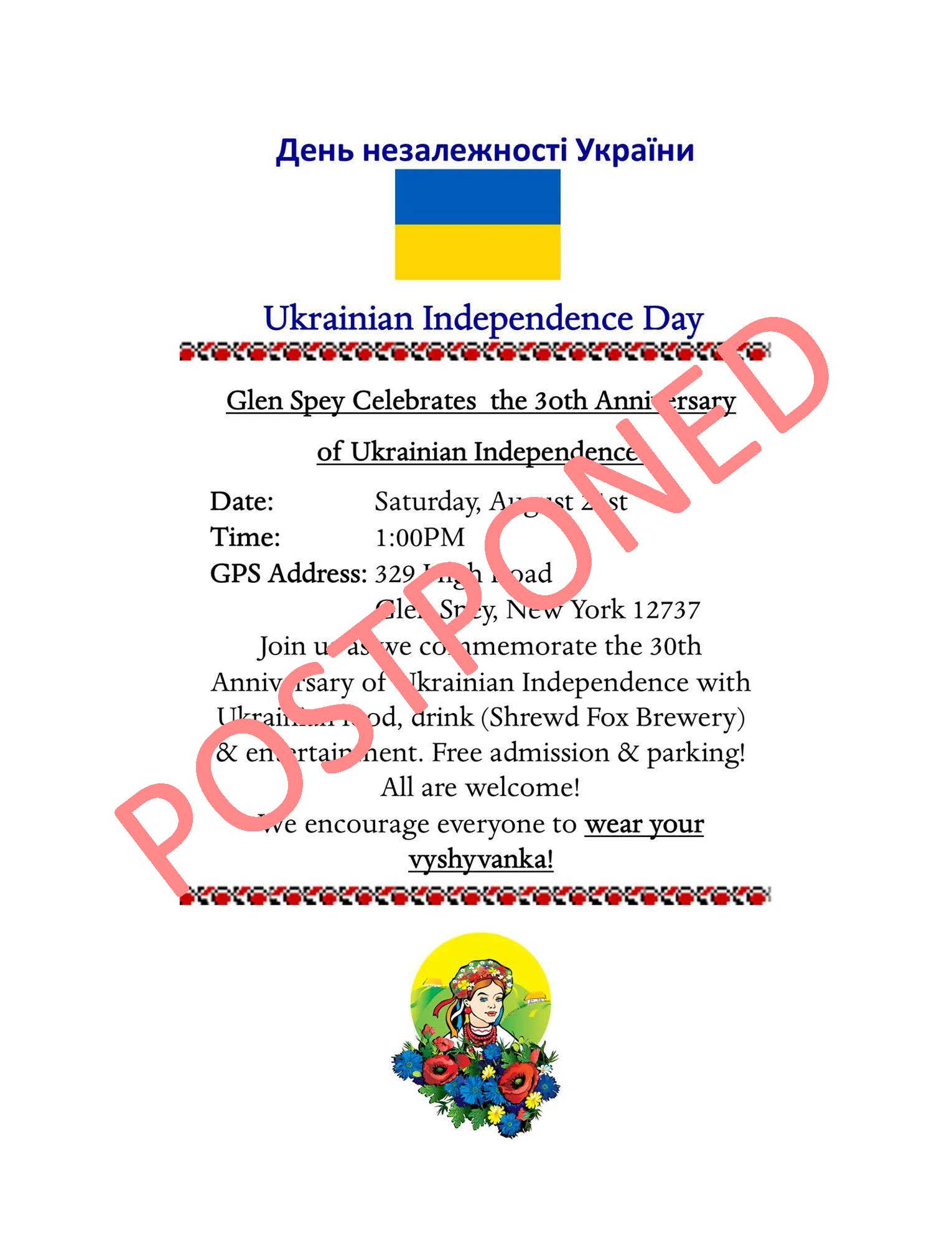 Ukranian Day Postponed